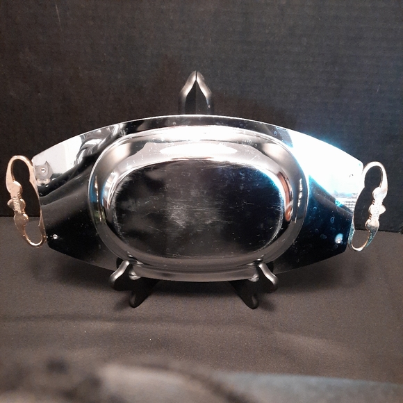 Vintage Kromex Chrome Serving Tray with Gold Tone Handle & Removable Glass  Dish - Picture 12 of 12